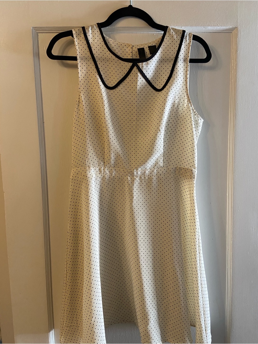 Cream Mini Dress with Black Polka Dots and Contrast Collar